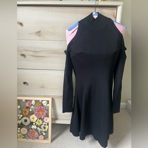 Open Shoulder Black Ribbed Dress